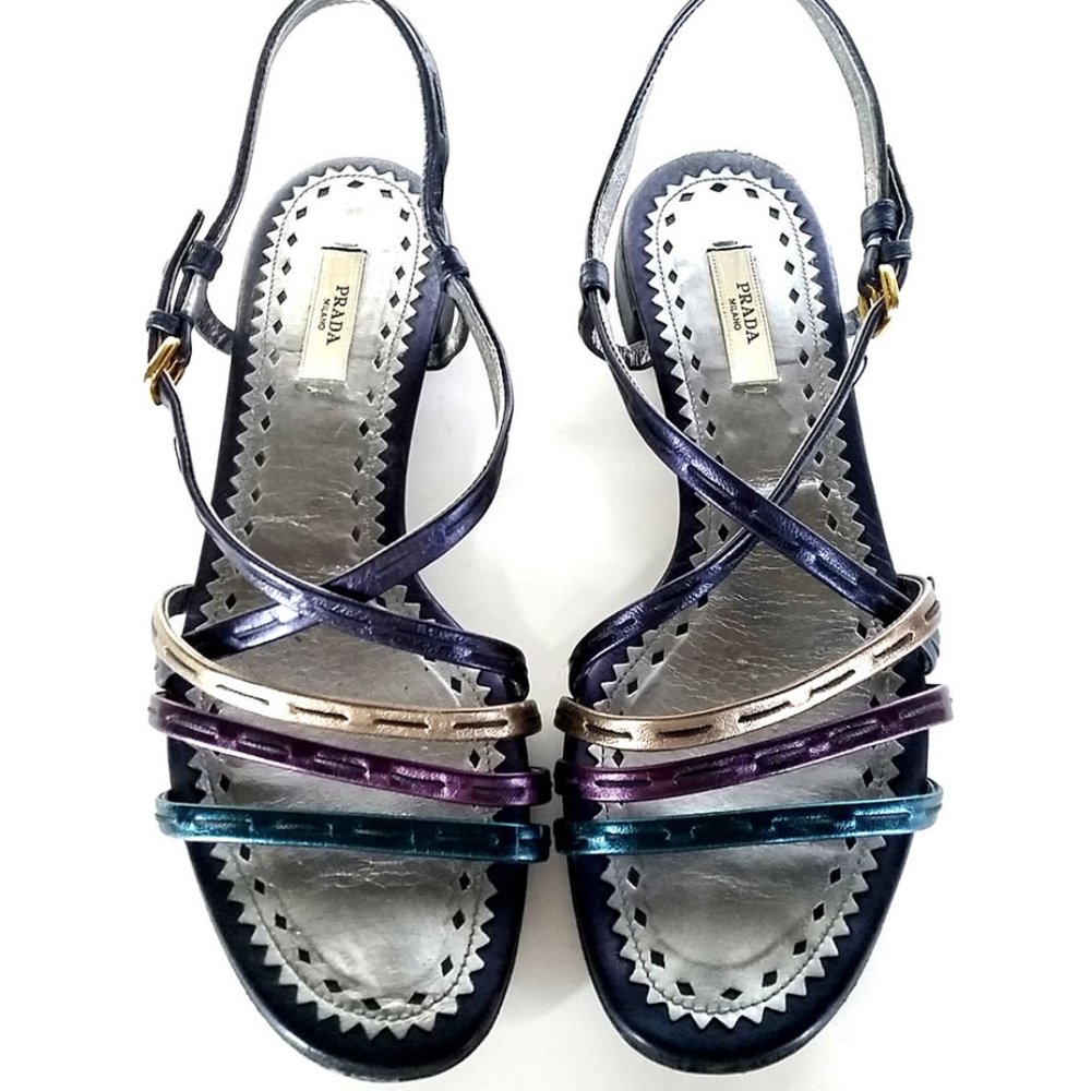 PRADA Sandals 38.5 Metallic Leather SZ 8 - Picture 2 of 8